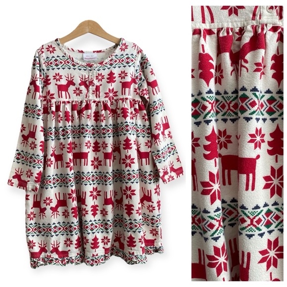 Hanna Andersson Holiday Christmas Dear Deer Printed Flannel Nightgown Pajamas 6 - Picture 1 of 16